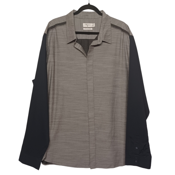 3.1 PHILLIP LIM Gray Marled Print Button Front Long Sleeve Colorblock Shirt XXL - Picture 1 of 7